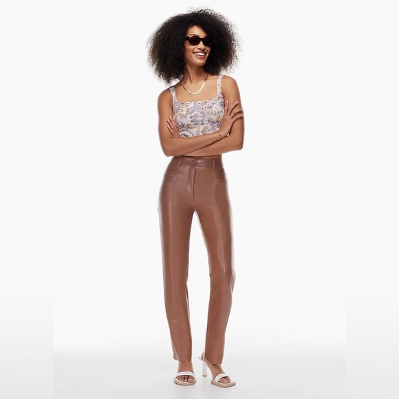 Aritzia Wilfred Rebel Pants Brown Faux Vegan Leather High rise Waist Size 2 - Picture 1 of 8